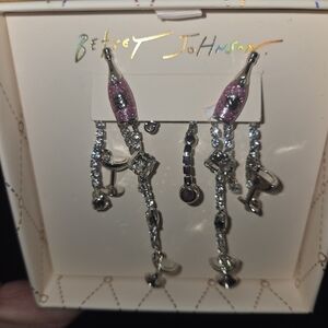 Betsey Johnson Pink and Silver Dangle Earrings